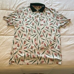 Kenneth Cole Golf Polo Shirt Mens Large UPF 50+ Wicking Stretch Leafy Design